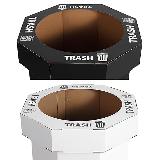 Eyely MPH1302A-2SET Sal 25-Gallon Disposable Corrugated Cardboard Event Trash Can and Recycling Bin for BBQs, Parties & Events & Outdoor Activities, Charcoal Black/Cotton White (Set of 2)