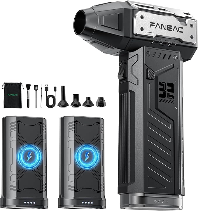 X305 Compressed Air Duster - 2 Removeable Battery Pack, 3-Speed Adjustable & 4 Nozzles, Ultra-Powerful 32mm BLDC, for Keyboard, Computer, House Cleaning