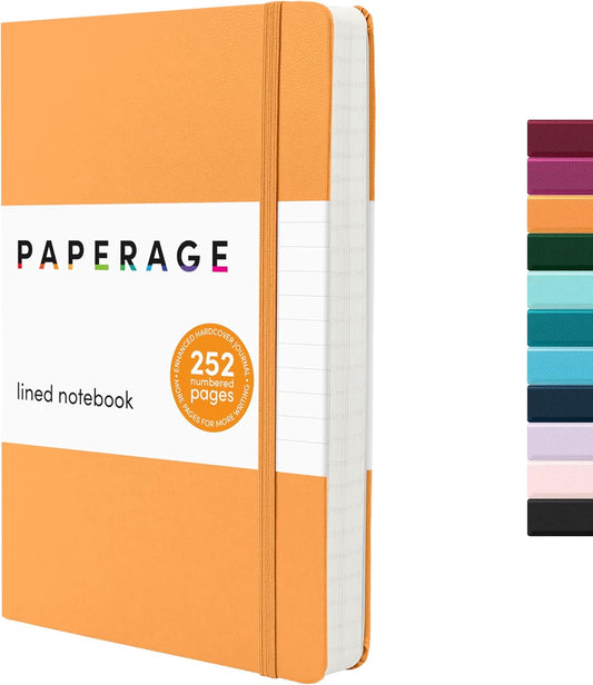 PAPERAGE Lined Journal Notebook, (Marigold), 252 Pages, Medium 5.6 in x 8 in - 100 GSM Thick Paper – Hardcover Journaling Notebook for Work, School & Note Taking