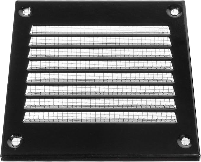 Vent Systems 4'' x 4'' Inch (Overall Dimensions) - Black Air Vent Cover - Metal Air Return Grill with Built in Guard Screen - HVAC Ducting Vent Duct Cover for Interior, Exterior Use