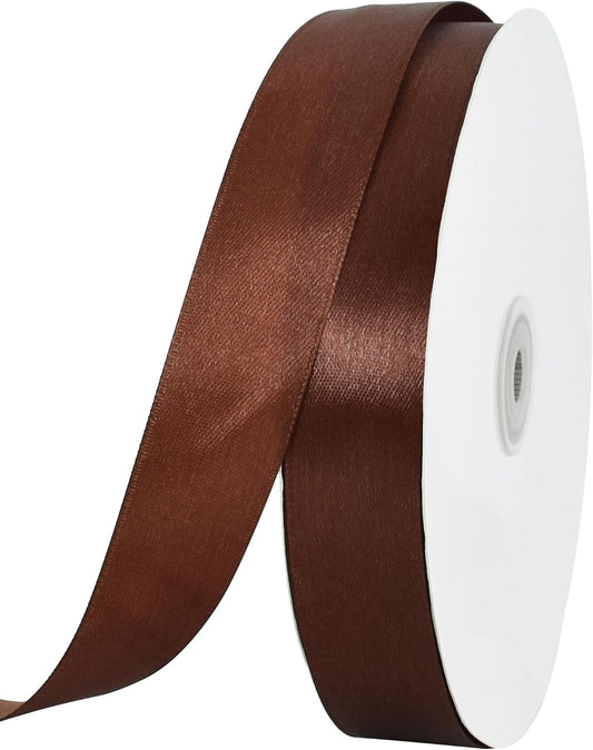 TONIFUL 1 Inch x 100yds Coffee Brown Satin Ribbon, Thin Solid Color Satin Ribbon for Gift Wrapping, Crafts, Hair Bows Making, Wedding Party Decoration, Invitation Cards, Floral Bouquets, Christmas