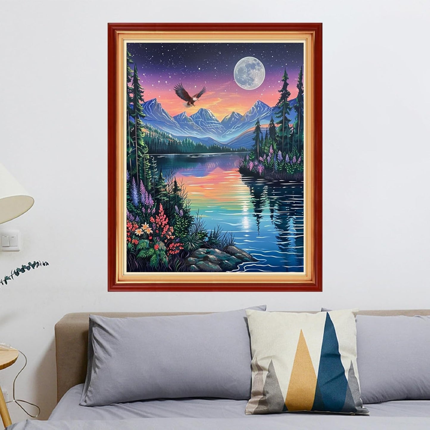 Stamped Cross Stitch Kits - Beach Night Landscape Counted Cross Stitch Kits for Beginners Adults Needlepoint Cross-Stitch Patterns-Night View by The River 16x20 inchs