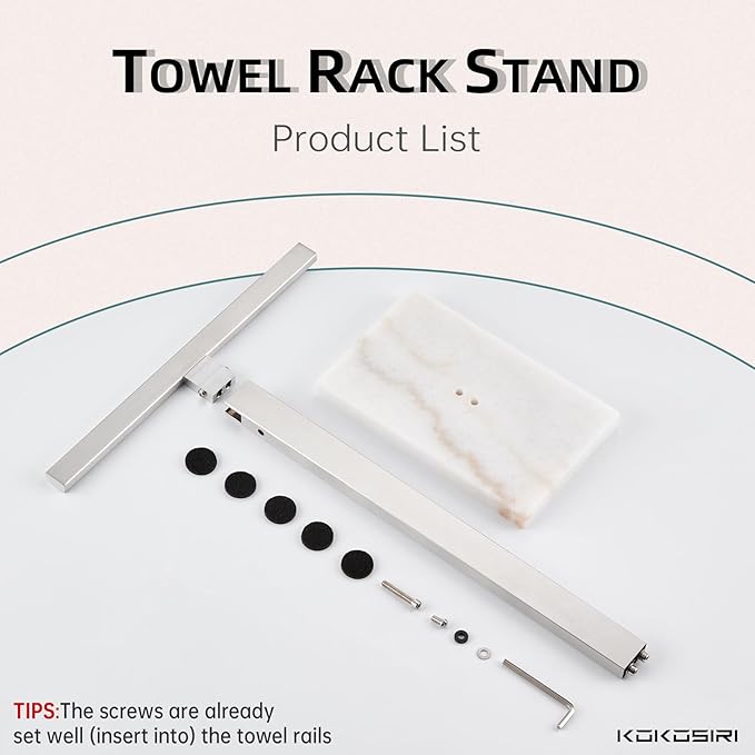 KOKOSIRI Hand Towel Bar Stand Towel Rack with Marble Base for Bathroom Kitchen Vanity Countertop, Brushed Stainless Steel 15.7'' Height THS0002-SM-BR