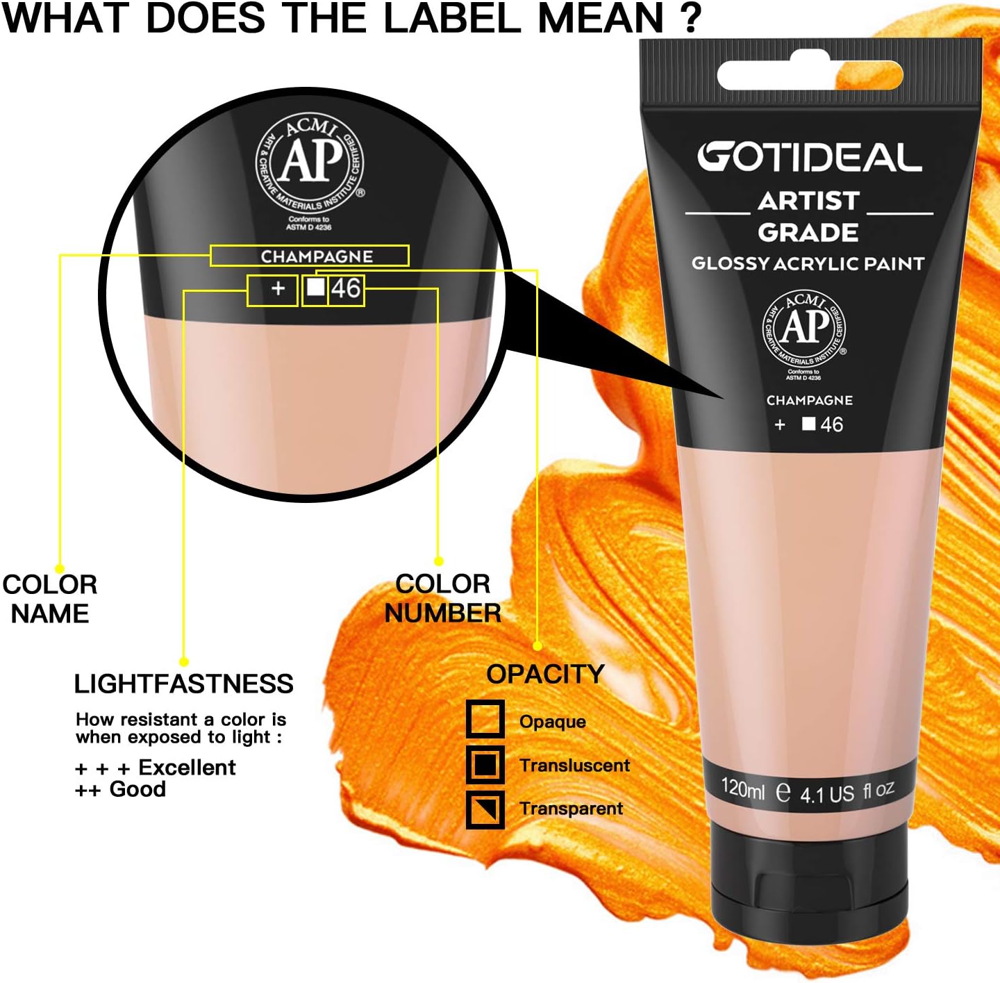 GOTIDEAL Acrylic Paint Champagne Flesh Tubes(120ml, 4.1 oz) Non Toxic Non Fading,Rich Pigments for Painters, Adults & Kids, Ideal for Canvas Wood Clay Fabric Ceramic Craft Supplies (Champagne)