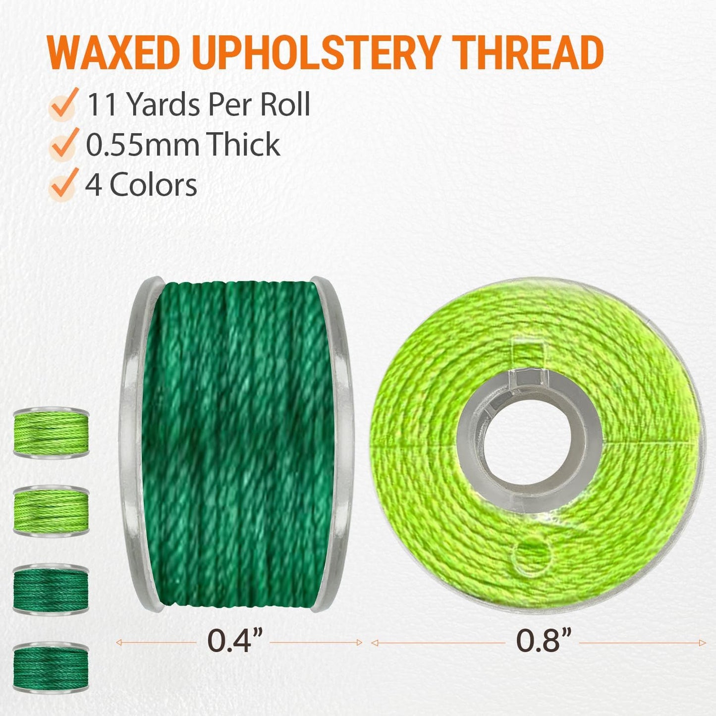 VONEEDL Heavy Duty Sewing Needles (11 PCS) & Waxed Thread (4 Green Colors) - Upholstery Repair Kit for Leather, Canvas, Quilting & More