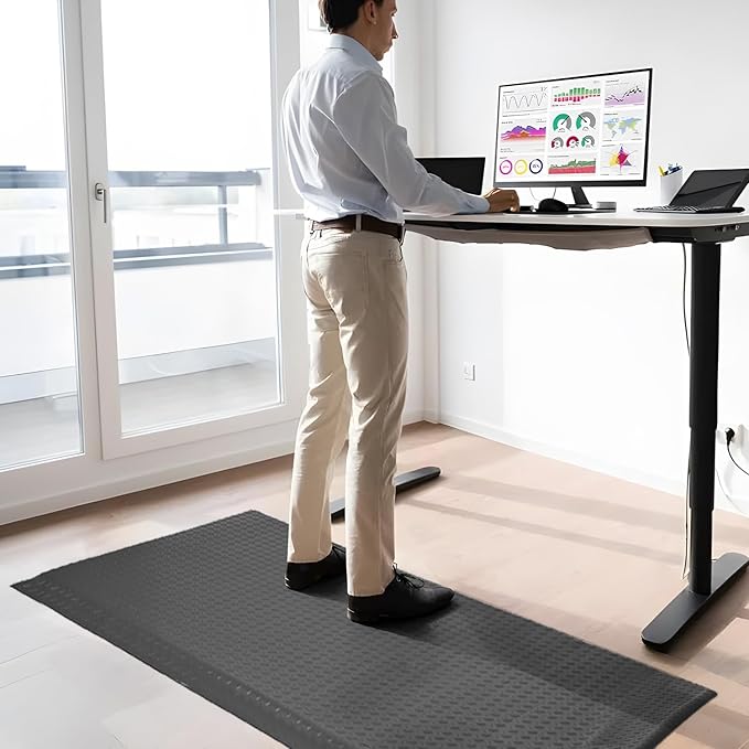 3 x 6 FT Anti Fatigue Mats Industrial 15/16 Inch Thick Soft Sponge Ergonomic Mat Durable Heavy Duty Diamond Plate for Standing Non Slip Industrial Grade Floor Mat for Leg & Back Pain (Gray)