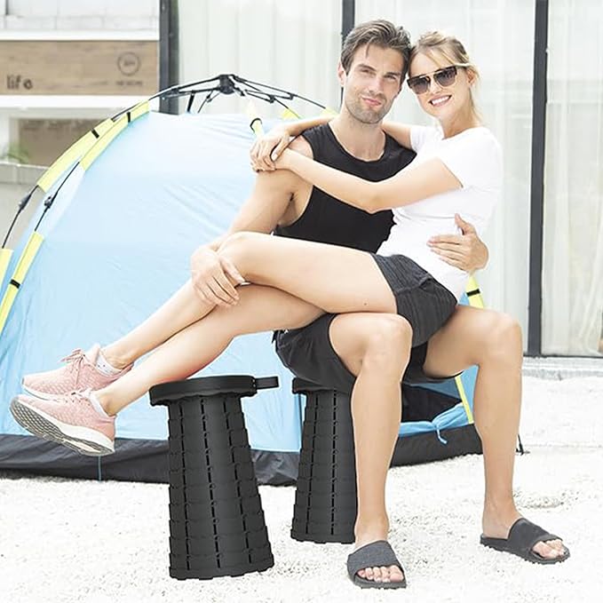 ALEVMOOM Upgraded Collapsible Stool with Cushion,440LBS Max Weight,17.7" Height Adjustable,Sturdy Portable Telescoping Stool,Folding Camping Stool for Outdoor Hiking Travel