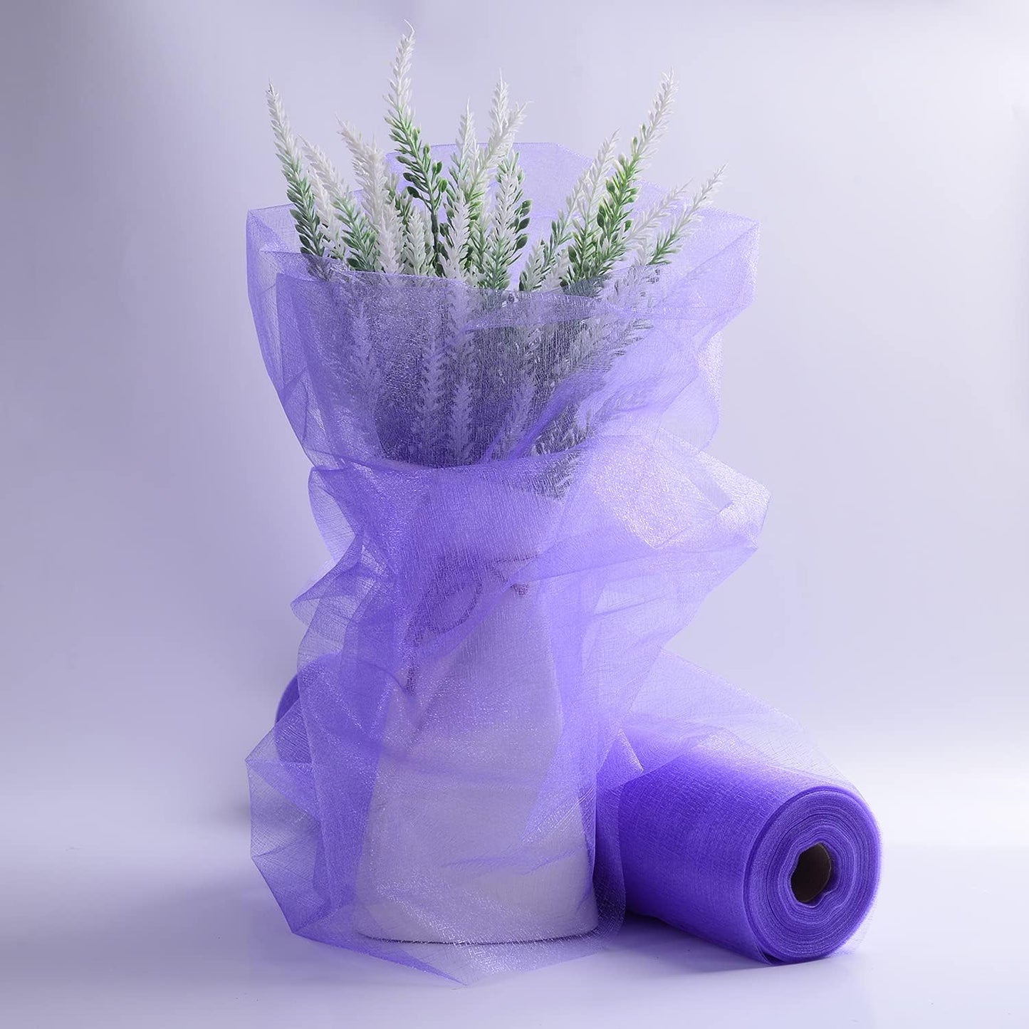 Crystal Organza Fabric Tulle - 16" by 50 Yards Sheer Fabric for Wedding Party Decoration Bridal Shower Tutu Roll Netting Spool Ribbon Wrapping (Purple)