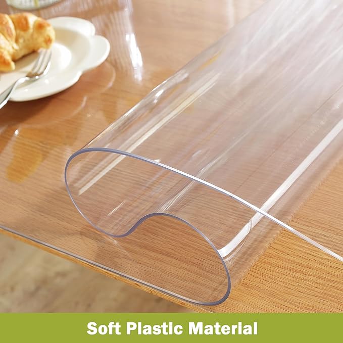 Clear Table Protector 35.4 x 70.9 Inch, 1.5mm Thick Plastic Table Cover, Waterproof PVC Clear Table Cover Protector, Desk Protector Mat, Writing Desk Pad for Desktop, Coffee & Dining Room Table