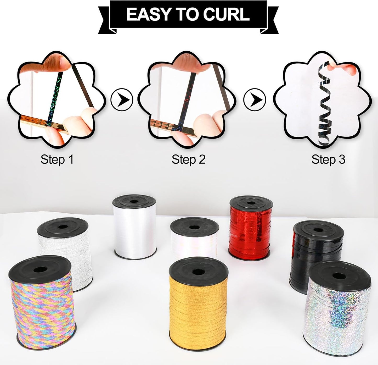 500 Yard Black Curling Ribbon, Black Shiny Curling Ribbons for Gift Wrapping, Thin Craft Balloon Ribbons String for Balloons, Gift Wrap Bows Ribbon for Birthday Party Christmas Halloween Decorations