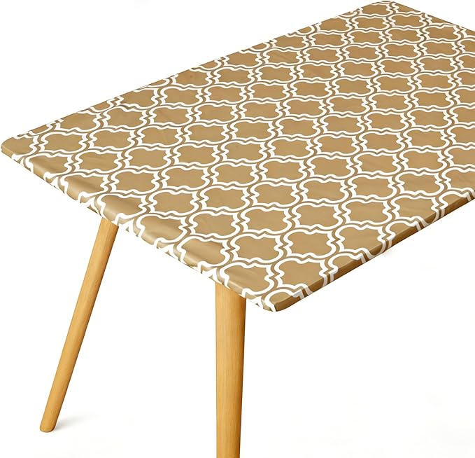 Rectangle Picnic Table Cloth, Elastic Waterproof Fitted Vinyl Tablecloths for 6 Foot Tables, Wipeable Flannel Backed Table Covers for Dining, Camping, Outdoor(Khaki,30"x72")