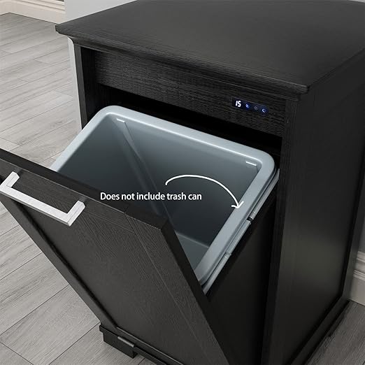 OLD CAPTAIN Wooden Tilt Out Trash Cabinet, Wooden Kitchen Garbage Can Free Standing Holder, Black Finish