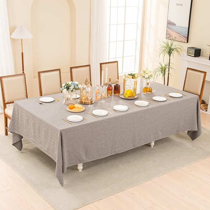 BALCONY & FALCON Rectangle Tablecloth Washable Wrinkle Resistant and Water Proof Table Cloth Decorative Linen Fabric Tablecloths for Dining Parties Kitchen Wedding and Outdoor Use (Gray, 90x132