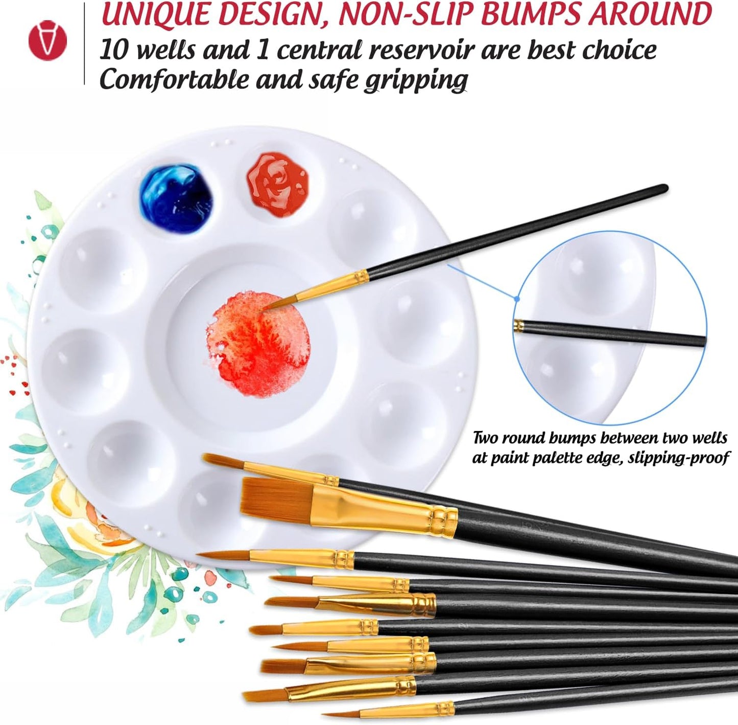 Halloween Paint Brushes Palettes Set by DUGATO, 2 Packs/20pcs Round Pointed Tip Nylon Hair Brushes with 5 Paint Trays for Acrylic Watercolor Oil Gouache Tempera and Body Painting (Black)