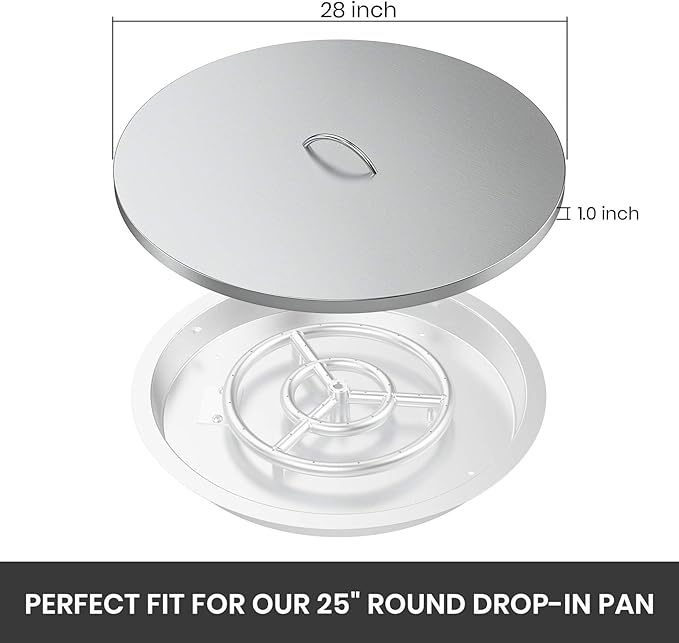 Stanbroil 28" Stainless Steel Fire Pit Cover Fits 25" Inch Round Drop-in Fire Pit Pan and 24" Round Flat Fire Pit Pan