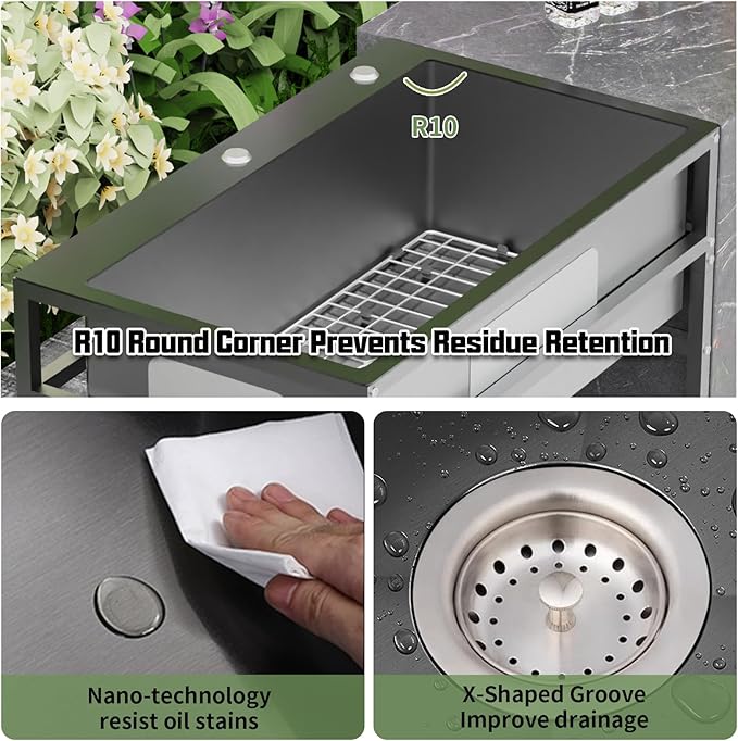 Black 30x18 Inch Freestanding Utility Sink-Stainless Steel Laundry Sink Practicality With Accessories Black Stainless Faucet,Soap Dispenser, SS Sink Grid For Laundry,Garage,Outdoor Kitchen,Garden...
