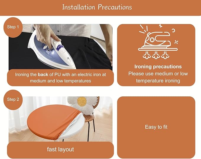 Fall Round Fitted PU Tablecloth with High Elastic Edge 47 Inch Dia Waterproof Oil Proof Table Cloth Anti-Scald Stain-Resistant Wipeable Table Cover for Indoor Outdoor Picnic (Orange,47" Dia)