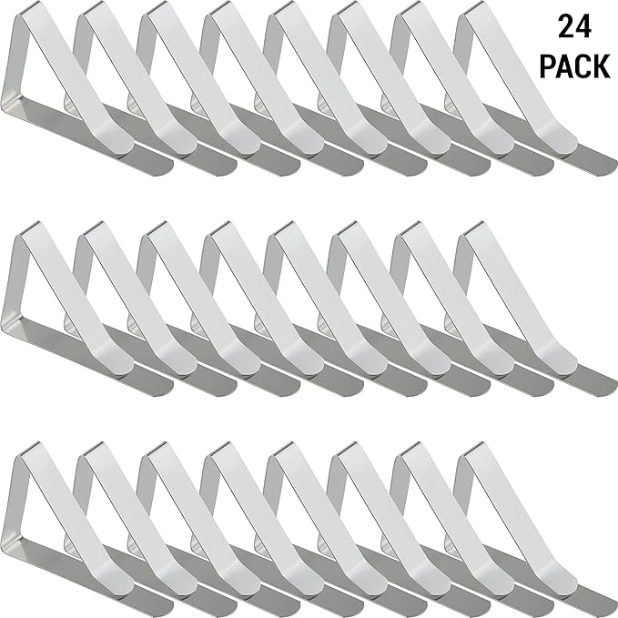 IFAMIO 24 Pack Stainless Steel Tablecloth Clips Metal Table Cover Holder Clamps Ideal Size for Picnic Outdoor Tables Restaurants Weddings Marquees Banquets Graduation Parties