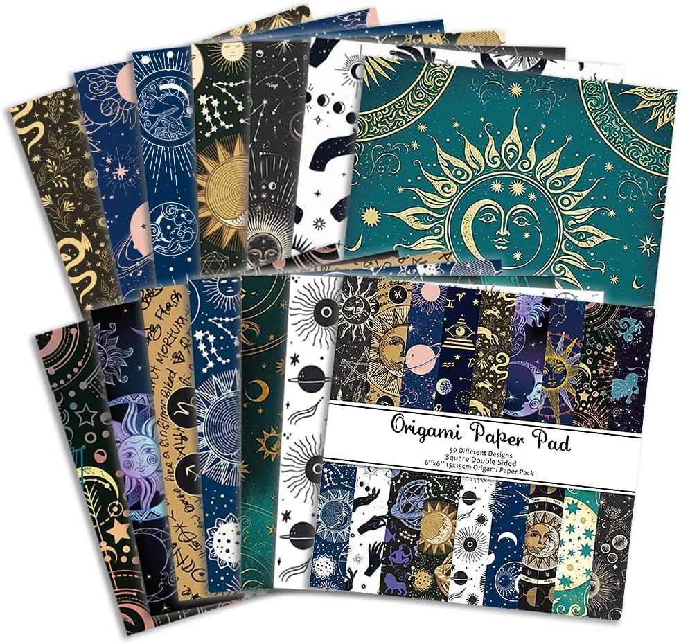 Origami Paper Kit 50 Sheets 70GSM 6 Inch Square Double Sided Color 50 Vivid Japanese Washi Chiyo Colors for Hand Crafts Origami Paper Arts Creativity.Constellation