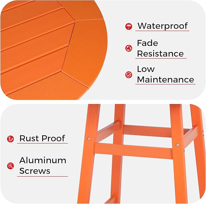 Costaelm Patio Bistro Table, 42" Counter Height Round Patio Cocktail Bar Table with Umbrella Hole, Outdoor Bistro Dining Pub Table for Front Porch Deck Backyard Garden, Orange