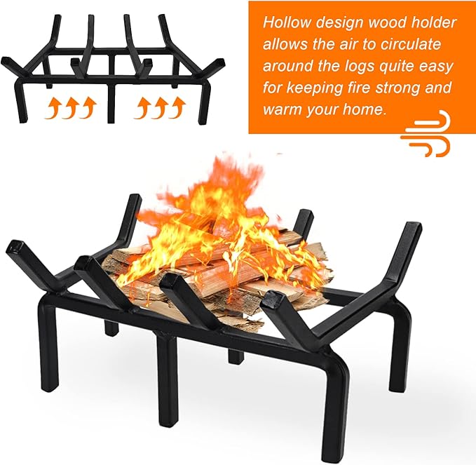 Fireplace Log Grate, Small 14Inch Heavy Duty Solid Steel Wood Rack Stove Firewood Holder for Indoor Hearth Outdoor Fire Pit Chimney Hearth Kindling Tool
