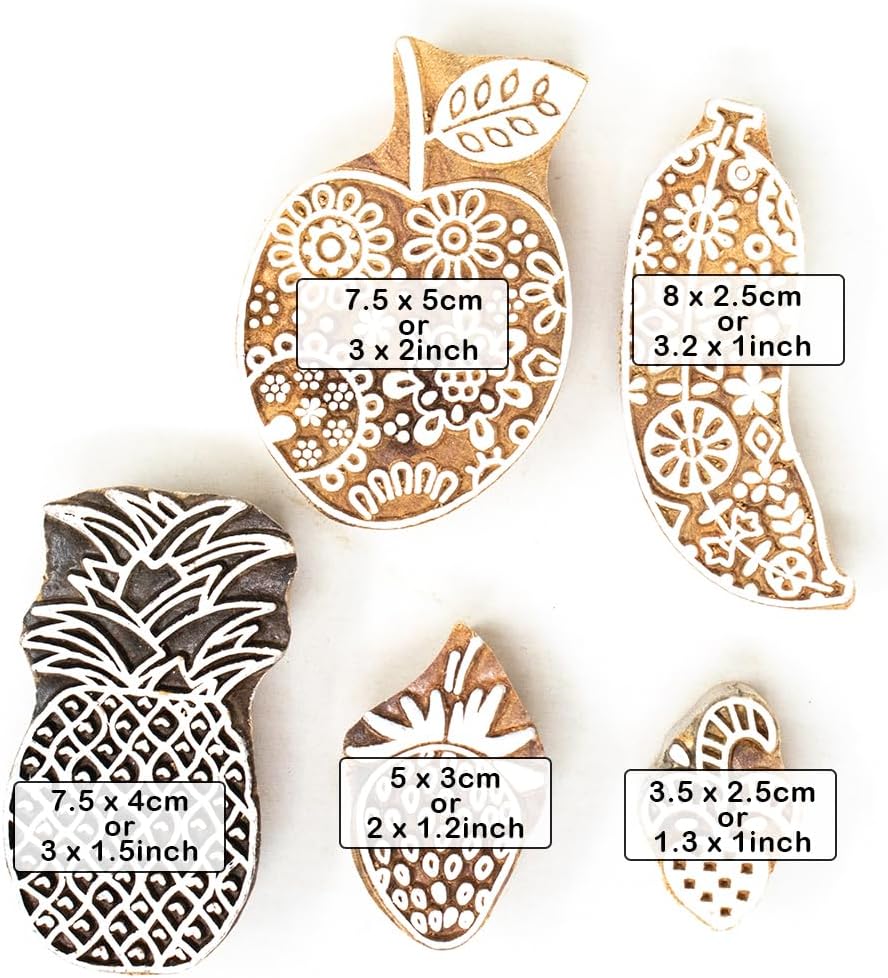 Hashcart Wooden Indian Traditional Design Printing Stamps/Blocks for Printing Saree Border/Dresses/Craft Card Making/Scrapbook/Clay Pottery (Set of 5)