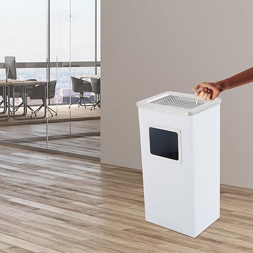 Trash Can with Lid Outdoor Indoor Stainless Steel Commercial Garbage Bin Waste Container with Inside Barrel for Patio Yard Garage, White