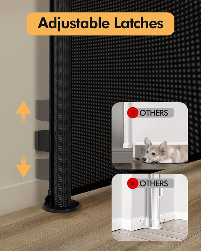 Retractable Baby Gate for Stairs & Doorways, 55" Wide x 33.6" Tall Easy Installation Mesh Dog Gate for Indoor & Outdoor Use,Pet and Dog Safety Gate for Hallways(Black)