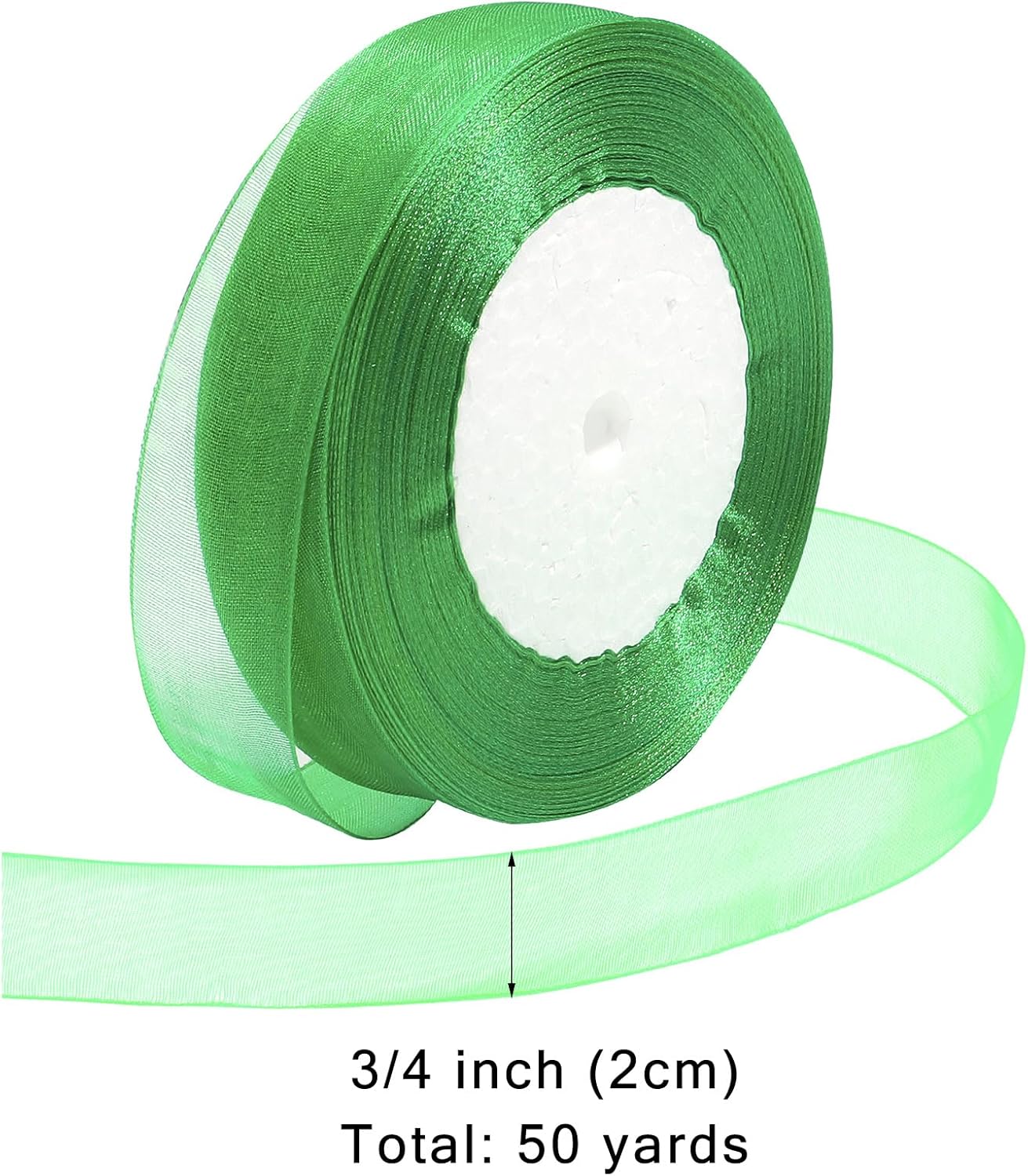 Ribbon for Gift Wrapping 3/4 inch Green Sheer Organza Ribbon for Flower Bouquet Tulle Thin Chiffon Ribbons for Wedding Invitations Christmas Halloween Presents Decorations Crafts 50 Yards