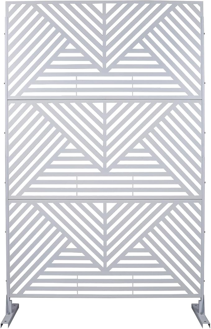 Outdoor Privacy Screen with Geometric Design – Metal Decorative Panel, Freestanding Partition, Weather-Resistant, 76"x48" for Garden, Patio, Balcony, and Yard, White