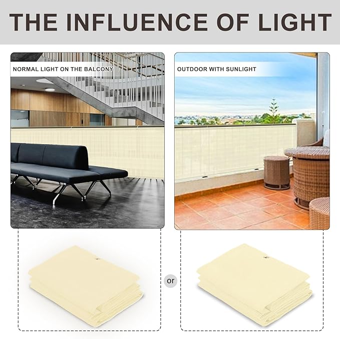 LOVE STORY Custom Size 3'x18' Butter Cream Balcony Privacy Screen,UV Block Privacy Fence Screen,90% Shield for Outdoor Pool Garden Apartment Railing