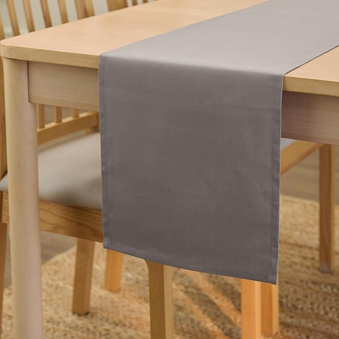 Encasa XO Table Runner 13"x59" Long | Cotton Canvas Fabric | Grey Solid Color | Machine Washable & Durable