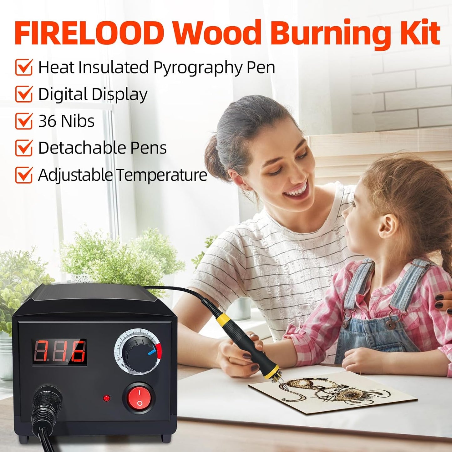 Wood Burning Tool, Wood Burner kit Pen 200~750℃, Wood Burning kit with Digital Thermometer Temperature Adjustable Temperature, 2 pyrographic Wood Burning pens, 36 Wood Burning Pen Tips