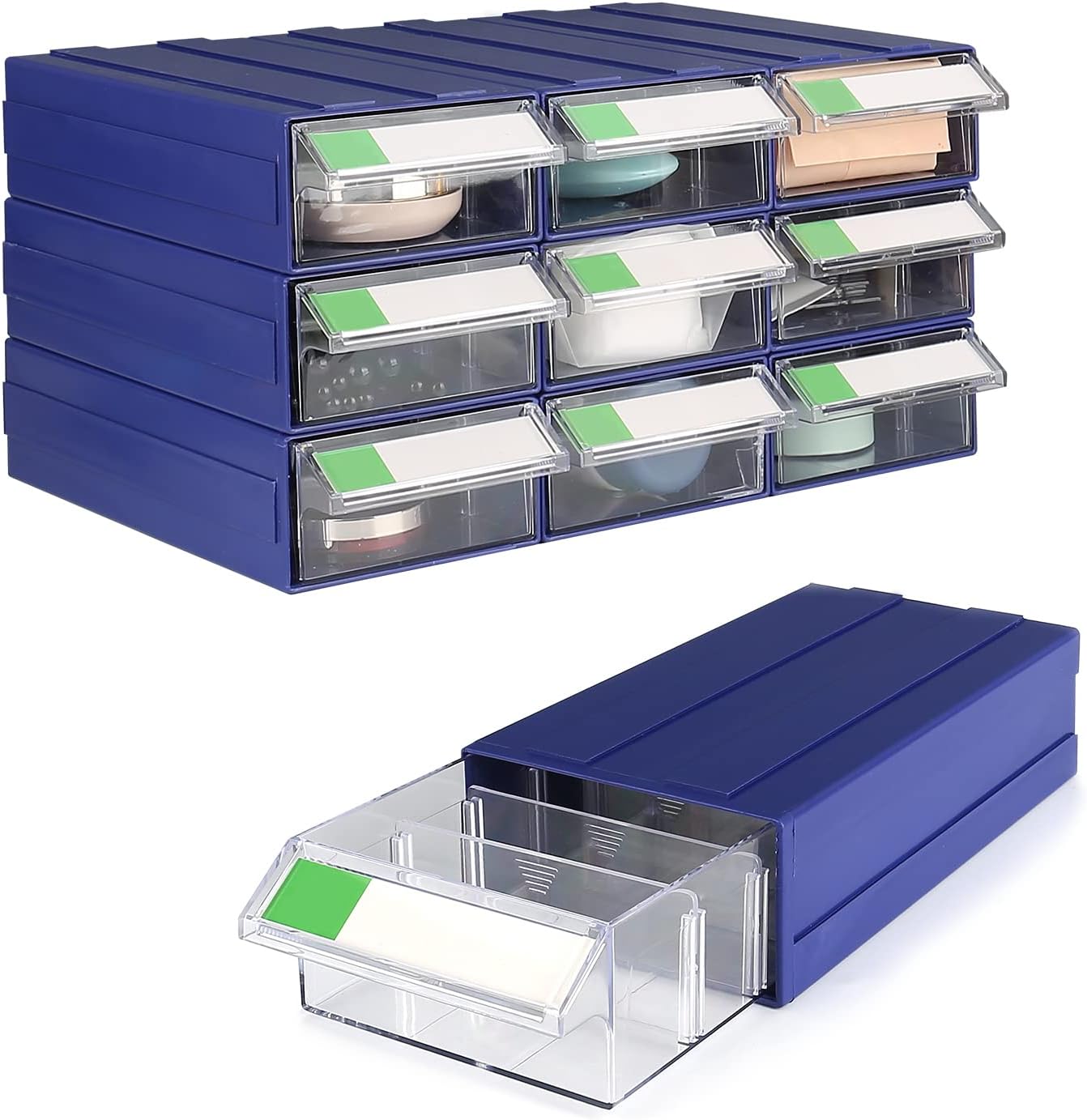 9pcs Sewing Craft Storage Box Hardware Craft Drawer Storage Cabinet Plastic Stacking Shelf With Divider Tag Cards Multifunctional Rack For Home Office Small Items (9, Blue)