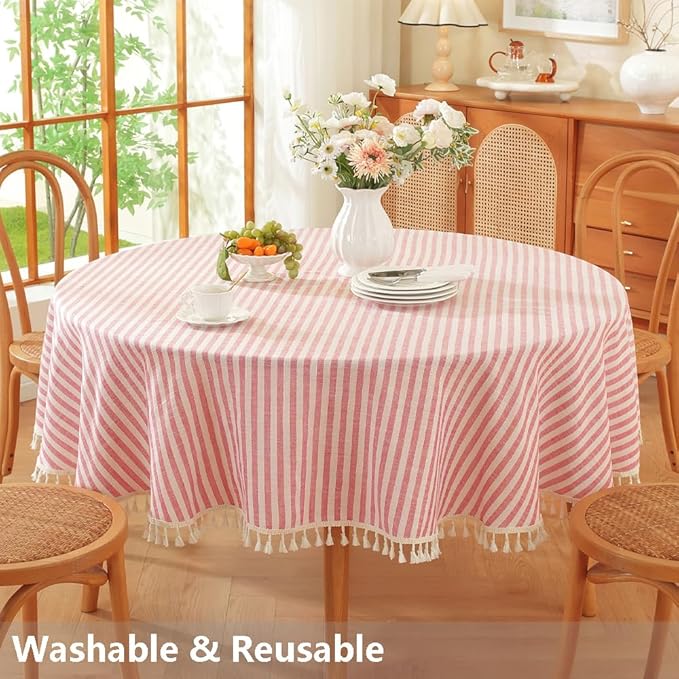 TruDelve 70 Inch Round Tablecloth Red and White Striped Cloth Tablecloths Circle Outdoor Picnic Table Cloth Round Cover (Red,70",Round)