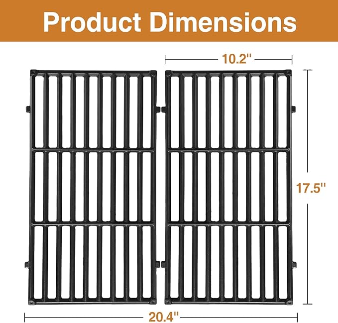 7637 Grill Grates Replacement Parts for Weber Spirit I & Spirit II 200 Series (Front-Mounted Control), Weber Spirit 2 Grill Parts, Cast Iron GS4 Grill Parts, 17.5 x 10.2 Inch, 2-Pack