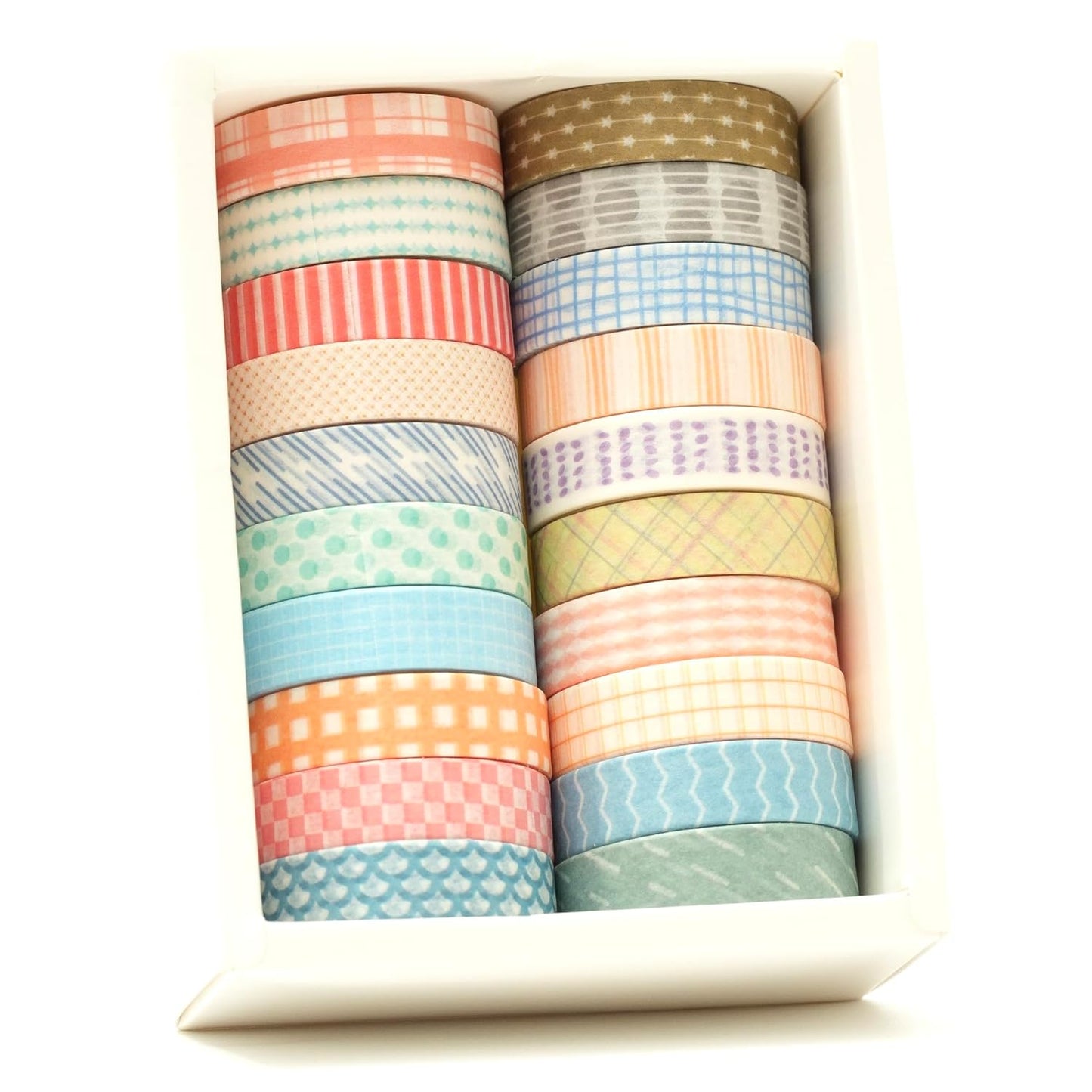 20 Rolls Basic Washi Tape Set Japanese Arts Adhesive Tapes Simple Patterns Decorative Masking Tape Sets for Craft, Kids, Scrapbook, DIY, Gift Wrapping (Style One)