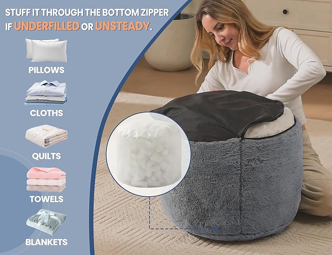 Boho Ottoman Living Room Furniture 20"x15" Round Ottomans Pouf Couch Foot Rest Navy Pouf Ottoman Foot Rest with Foam Chunk Filling Pouffe Ottomans Stuffed Foot Rests Poufs for Couch