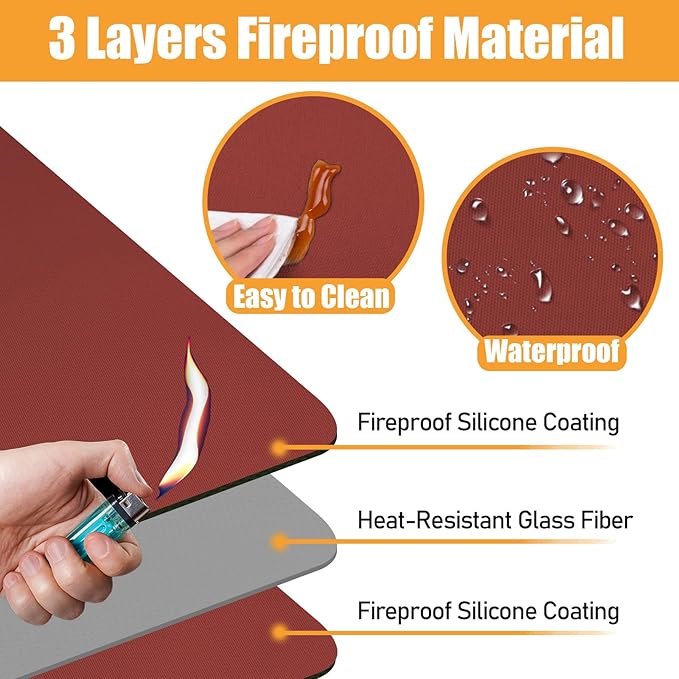 Red 25x19.5 Inchs Heat Resistant Mat for Outdoor Grill Table,Fireproof Under Blackstone Griddle BBQ Mat,Air Fryer Mat,Indoor Fireplace Mat, Protect Your Table and Outdoor Grill Table（0.04in Thickness）