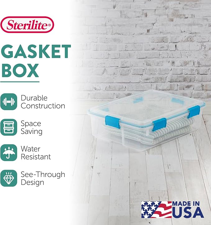 Sterilite 4-Pack Gasket Box, Weather-Resistant Storage Bins with Latching Lids, 37 Quart - Heavy-Duty Organizing Containers for Closet, Bathroom, and Office