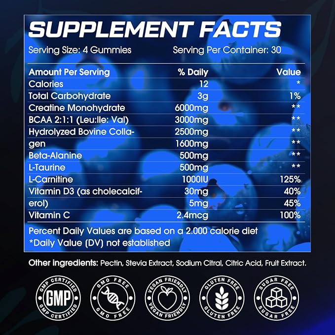 CNFDHI Creatine Monohydrate Gummies for Women, Booty Builder Supplement with Collagen & BCAA, L-Taurine, L Carnitine, Creatine Gummies Supports Glute Growth & Reduces Cellulite Appearance, 120 Count