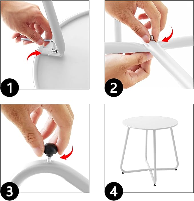 Outdoor Table Small Patio Side Table Waterproof Round Metal Side Table Weather Resistant Portable Outdoor and Indoor End Table for Garden, Balcony, Yard (White)