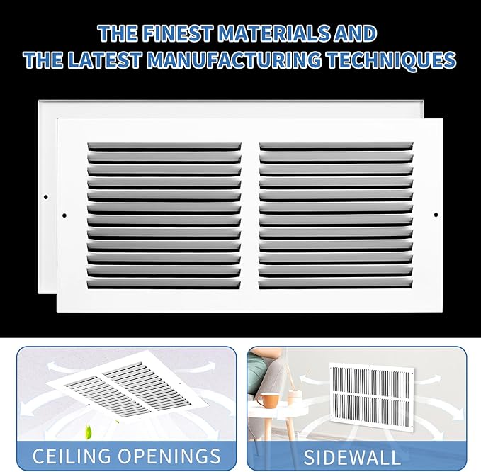 14x6 Vent Cover (Duct Opening Size), Air Return Vent Cover, AC Vent Cover, Cold Air Return Vent Cover, Flat Return Air Grilles, Outer Dimensions:15.75"W x 7.75"H (14"W x 6"H, Duct Opening)