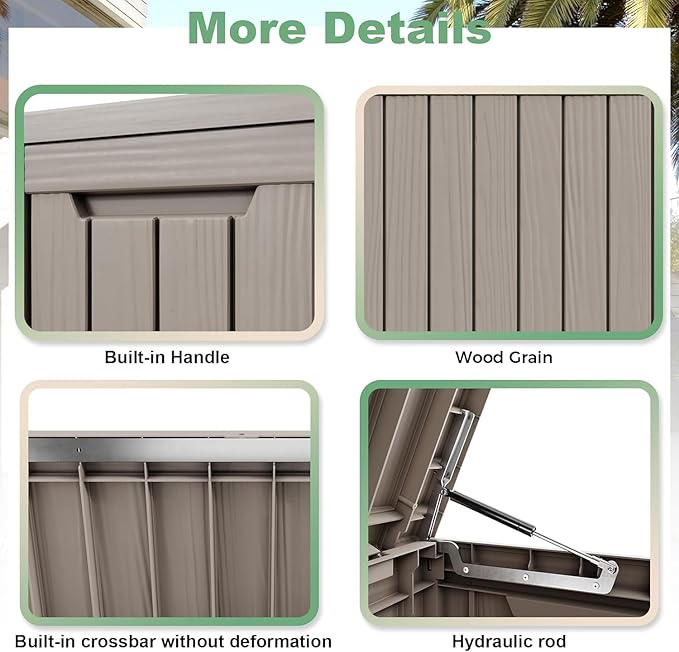 EasyUp 80 Gallon Deck Boxes Waterproof, Outdoor Large Storage Boxes with Lids, Outside Resin Storage Box & Deck Boxes for Patio, Garden Use(Gray)