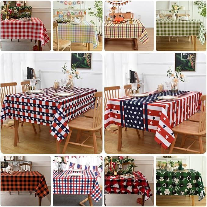 Gingham Tablecloth Fabric - Oblong 58x120 Water Resistant Irish Table Cloth for Indoor Use - Christmas Tabletop Cover Perfect for Birthday, Picnics, Gardens, and Saint Patricks Day