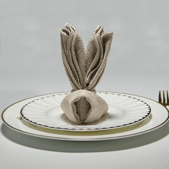 BALCONY & FALCON Cloth Napkins Set of 12 Washable Linen Napkins Absorbent Wrinkle-Free Fabric Napkin Bulk for Dinner Wedding Party Easter Thanksgiving Christmas Banquet (Beige 17.7"x17.7")