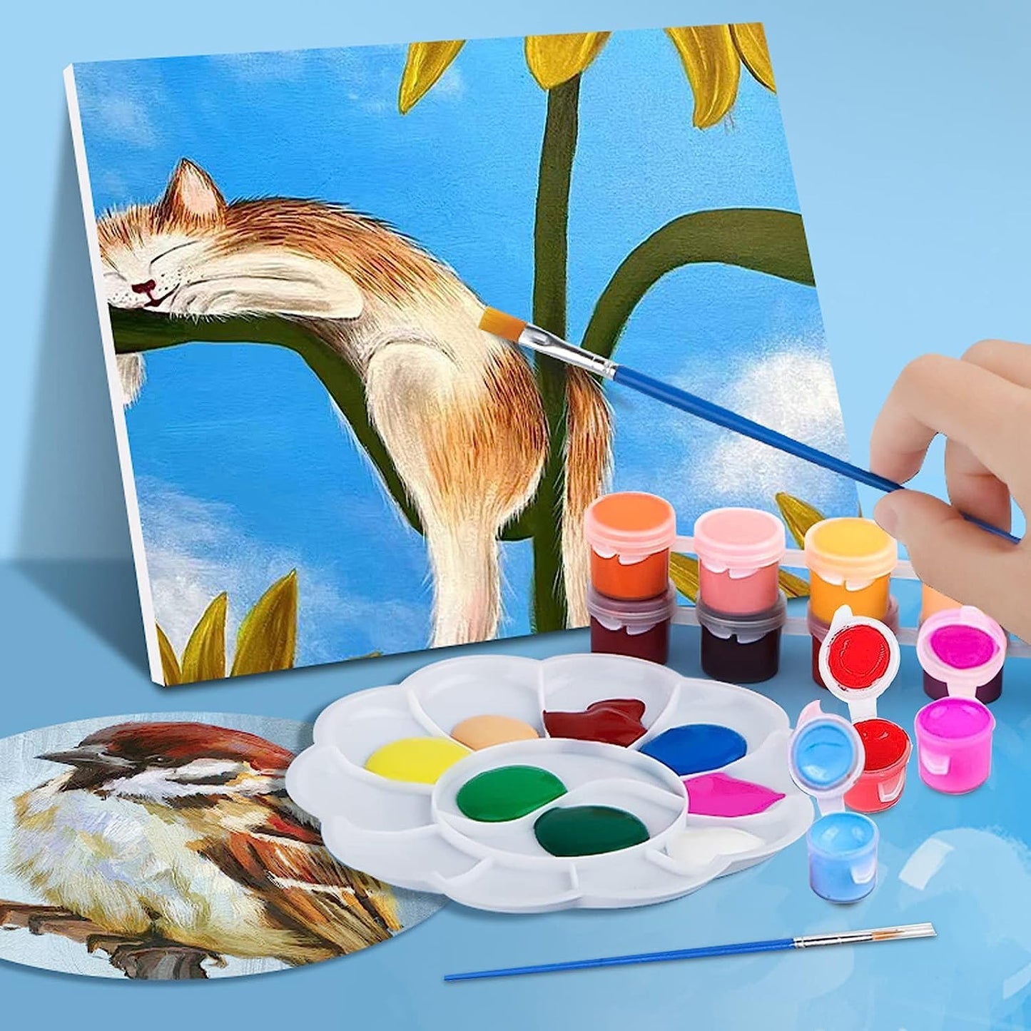 DUA MAIGA 210 Pcs Mini Acrylic Paint Set,12 Colors Acrylic Paint Strips with 30 Pcs Paint Brushes for Kids & Adults, Kids Paint Set for Home Birthday Classroom Party Favors