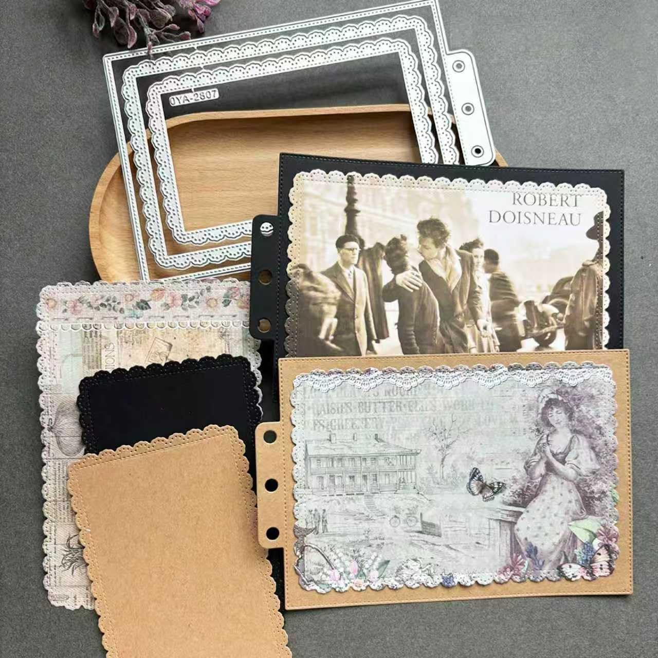 Rectangle Lace Loose-Leaf Cutting Dies, Backgrounds Frame Die Cuts Metal Stencils Scrapbooking Tools DIY Craft Carbon Steel Embossing Template for Paper Card Making Album Arts Crafts Supplies