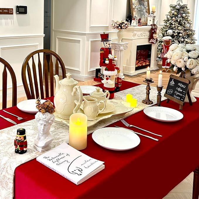 Rectangle Christmas Tablecloth, Waterproof Washable Luxurious Wool Velvet Table Cloth, Rectangle Table Cover for Kitchen, Dining, Party, Holiday (72''x54'', Red)