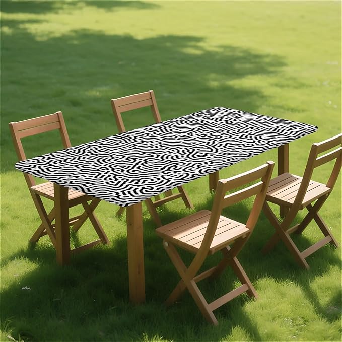 Rectangle Table Cloth Cover Waterproof Elastic Fitted Polyester Fitted Tablecloths for 4 Foot Tables for Indoor,Picnic, Camping, Outdoor （48" x 30"，Abstract Geometry）